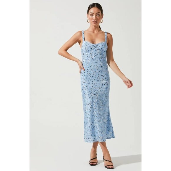 Astr Light Blue and Black Patterned Midi Dress - Picture 12 of 13